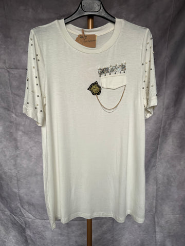 Camiseta blanca perlas