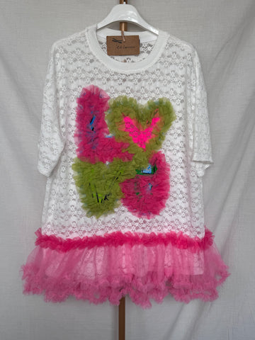 Camiseta encaje y tul blanca