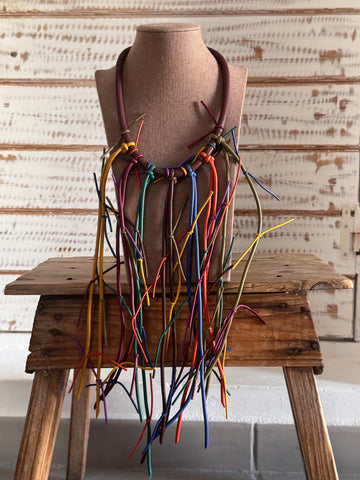 Collar largo flecos multicolor