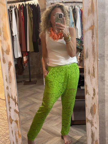 Pantalón baggy encaje verde flúor