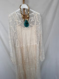 Vestido largo tul bordado beige