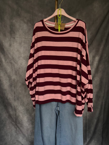 Sudadera Oversize Rayas Burdeos