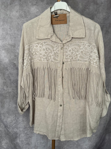 Sobrecamisa flecos lino beige