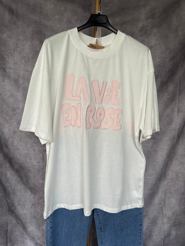 Camiseta LA VIE EN ROSE blanca