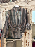 Camisa rayas verde/ taupe