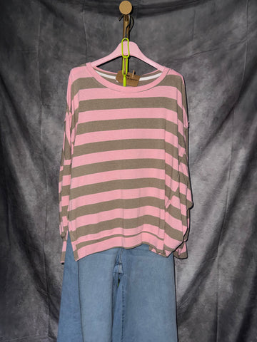 Sudadera Oversize Rayas Rosa