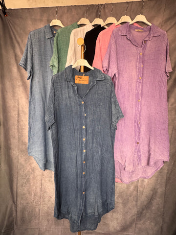 Vestido camisero algodón lavado azul
