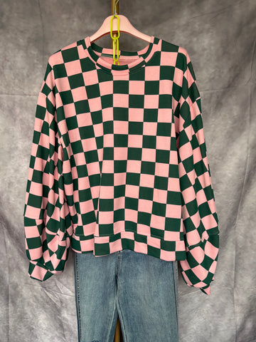Sudadera cuadros rosa/ verde