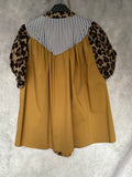 Camisa rayas /animal print camel con azul