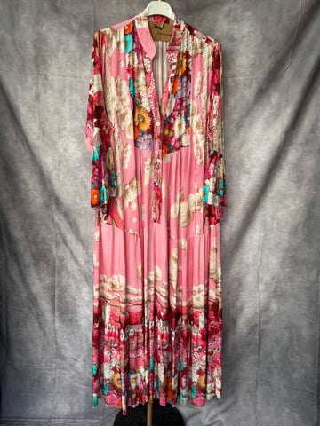 Vestido viscosa estampado rosa