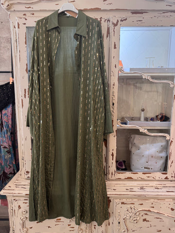 Vestido camisero lentejuelas kaki