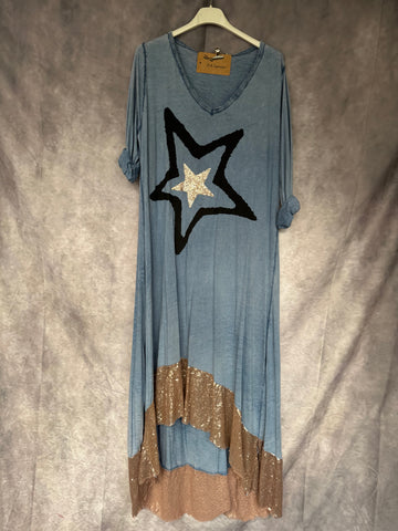 Vestido Boho lentejuelas azul claro
