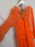 Vestido largo tul bordado naranja