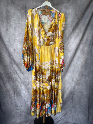 Vestido viscosa estampado amarillo