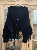 Chaqueta punto flecos negra