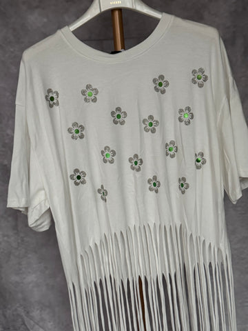 Camiseta flecos margaritas verdes