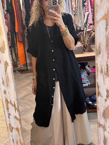 Vestido camisero algodón lavado negro