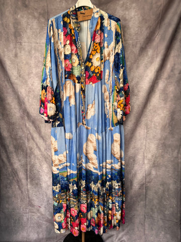 Vestido viscosa estampado azul