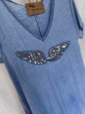Camiseta asimétrica “Alas” azul