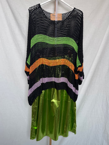 Poncho rayas lurex negro