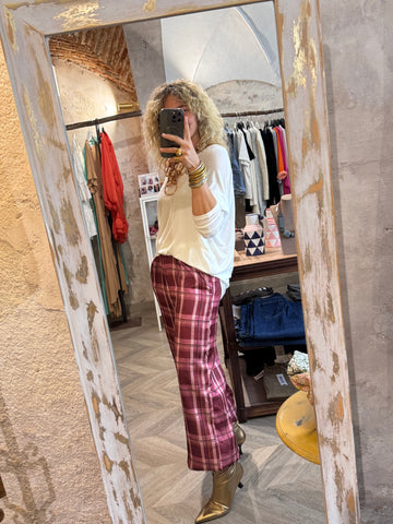Pantalón bombacho cuadros rosas