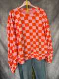 Sudadera cuadros rosa/ naranja