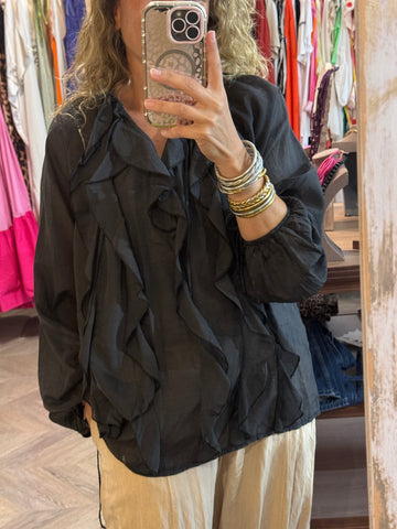 Blusa volantes negra