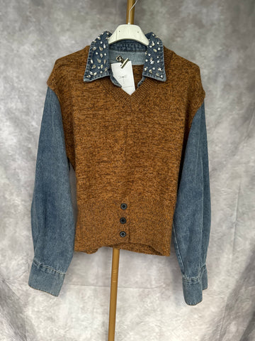 Jersey corto con vaquero y pedrería