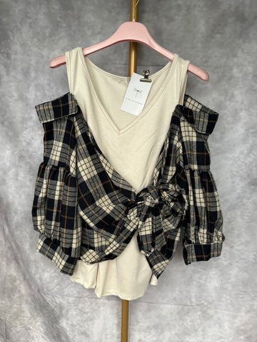 Camisa cuadros hombros descubiertos