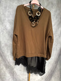 Sudadera marrón encaje